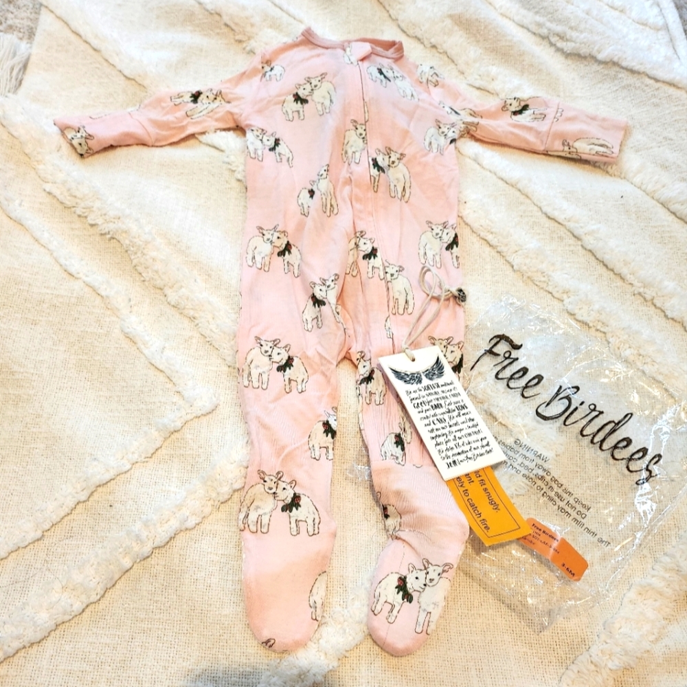 NWT Free Birdees Pink Lamb Print Footie PJ'S 3-6months
